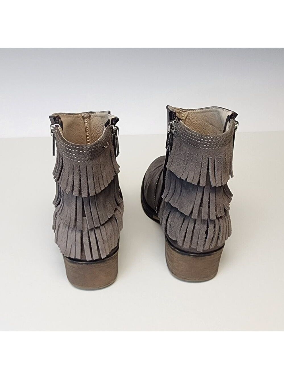 Kenneth Cole Downtown Girl Bronze Synthetic & Leather Fringe Ankle Boots 5 - Picture 4 of 10